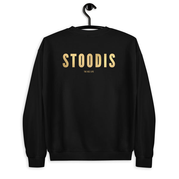 The Gold SKODEN (front) and Gold STOODIS (back) Crewneck