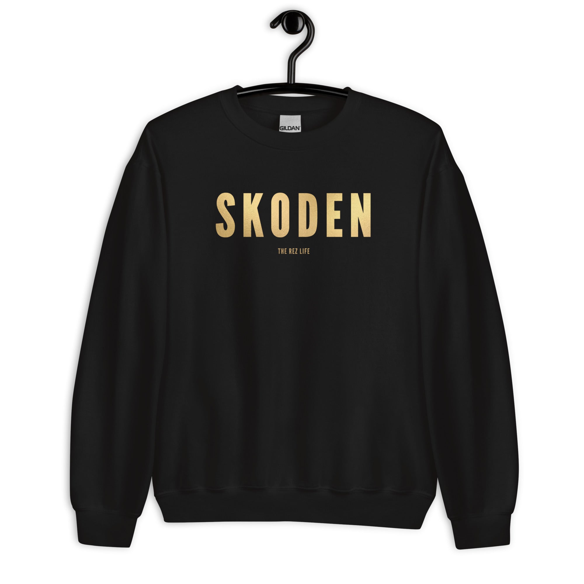 The Gold SKODEN (front) and Gold STOODIS (back) Crewneck