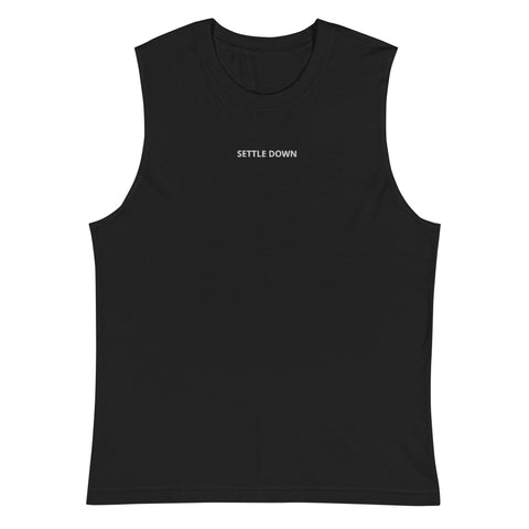SETTLE DOWN Embroidered Muscle Tank